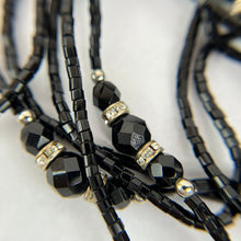 Load image into Gallery viewer, Vintage Black Glass Bead Station Necklace Extra Long 60"