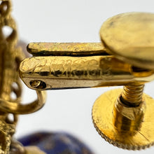 Load image into Gallery viewer, Mid Century Cobalt Blue Foiled Venetian Glass Dangle Clip on Earrings