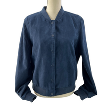 Load image into Gallery viewer, Faux Suede Bomber Jacket Navy Blue Size 16