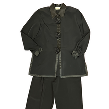 Load image into Gallery viewer, Christine and Jill Silky Black two-piece Pants & Blouse Set Size Large