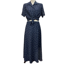Load image into Gallery viewer, Vintage Navy Blue Polka Dot Skirt & Top Set Size 10
