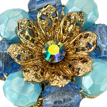 Load image into Gallery viewer, Mid Century Blue Bead Cluster Clip on Earrings