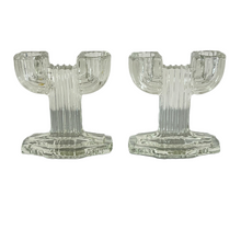Load image into Gallery viewer, Retro Glass Candlestick Holders Pair