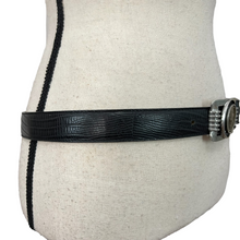 Load image into Gallery viewer, Ben Amun Roman Coin Croc Embossed Black Leather Belt Size Large