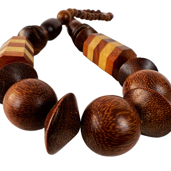 Chunky Wood Inlay Bead Necklace 26