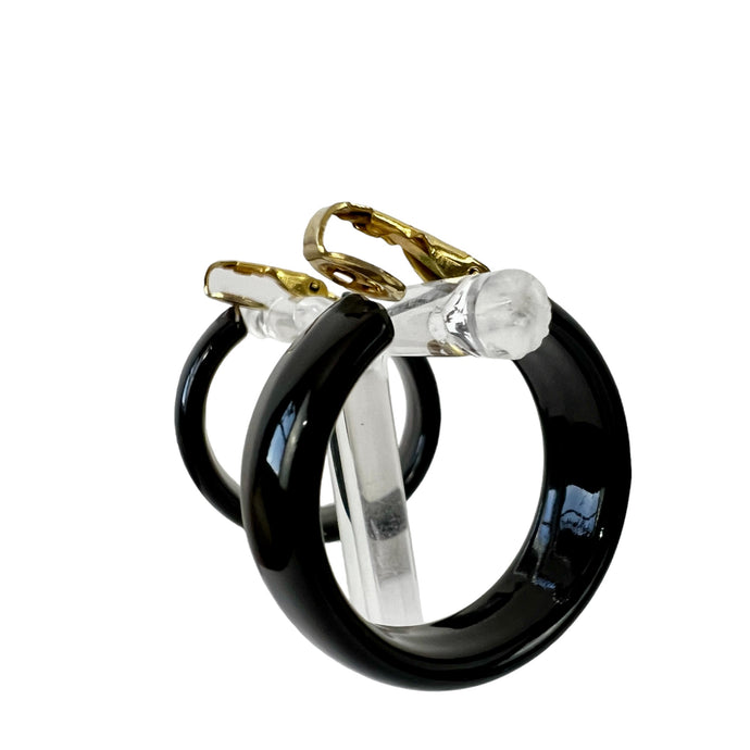 Vintage 80s Black Hoop Women's Earrings  