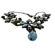 Load image into Gallery viewer, Vintage Blue Floral Statement Necklace 19&quot;
