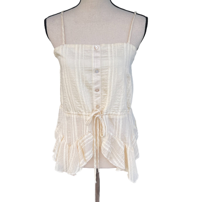 Miss Sparkling Cream Ruffle Hem Women Tank 