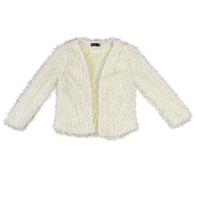 White Faux Fur Open Front Lined Coat Jacket Size 34 