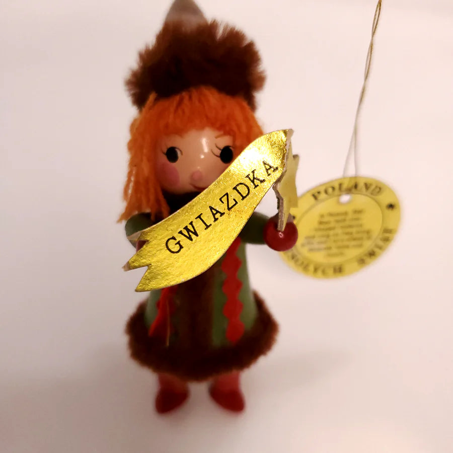 Vintage 1981 Poland Star Boy Christmas Wooden Ornament
