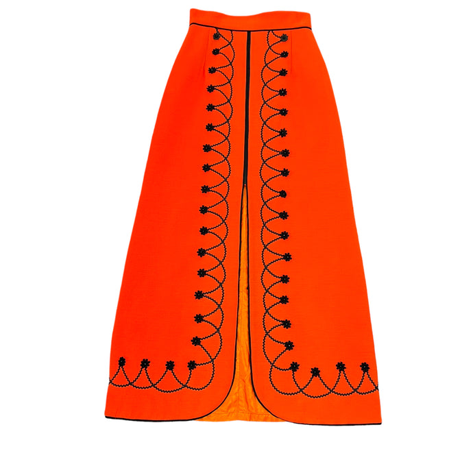 Vintage A-Line Long Retro Skirt Casual Solid Red Silky Satin