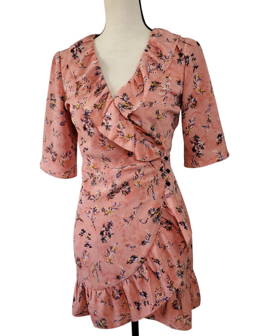 Top Shop Pink Ruffle Mini Floral Wrap Dress Pink Size 2
