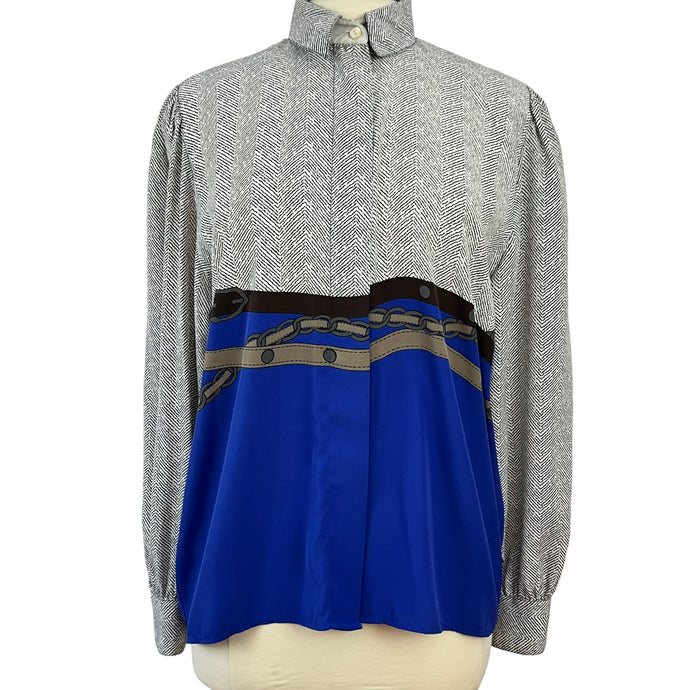 Vintage Long Sleeve Blouse Black Stripes Gray