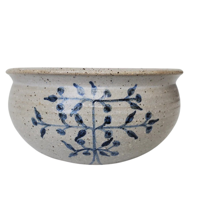 Hand Painted Blue Leaves Stoneware Pottery Planter Bowl