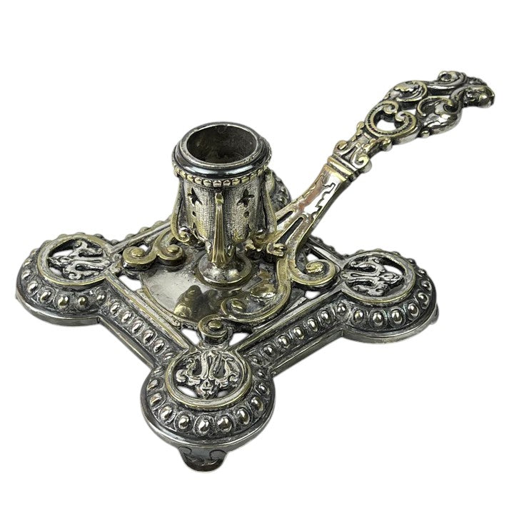 Ornate Silver Candlestick Holder with Handle