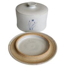 Load image into Gallery viewer, Vintage Stoneware Cheese Dome with Hand-painted Blue Flowers
