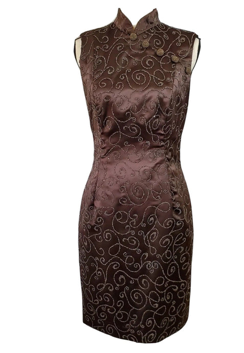 Classy Brown Beaded Sleeveless Cocktail Dress Size 6