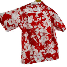 Load image into Gallery viewer, Vintage Aloha Shirt Hibiscus Red &amp; White Chest Pocket Size Medium Chest 45&quot;
