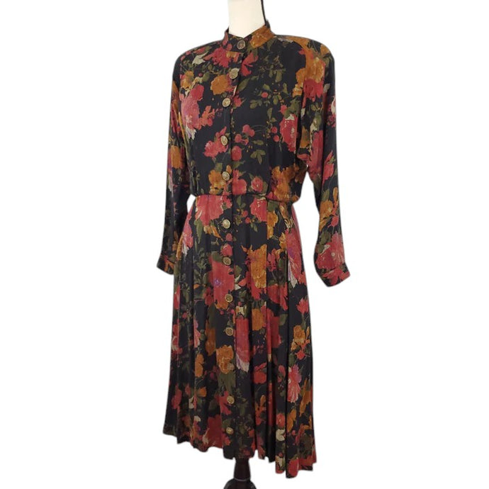 Long Sleeve Vintage Rayon Boho Floral Dress Size 6