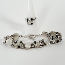 Load image into Gallery viewer, Sterling Silver Onyx MOP Inlay Bracelet &amp; Ring Set Ring Size 7.5
