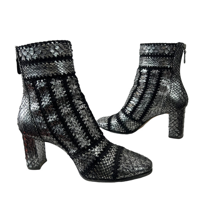 Alexandre Birman Beatrice Cross-Stitched Python Booties Women Shoes 38 1/2