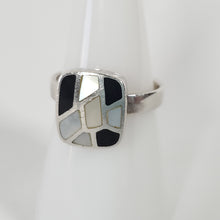 Load image into Gallery viewer, Sterling Silver Onyx MOP Inlay Bracelet &amp; Ring Set Ring Size 7.5
