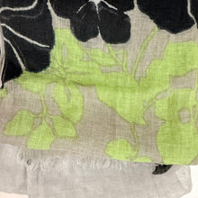Load image into Gallery viewer, Vintage 90s 100% Linen Floral Scarf Wrap Lightweight Fringed
