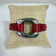 Load image into Gallery viewer, UNOde50 Trunk Show Exclusive Red Leather &amp; Silver Plate Buckle Bracelet
