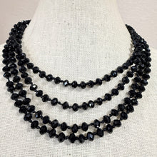 Load image into Gallery viewer, Art Deco Hand Knotted Black Faceted Glass Bead Flapper Necklace 72"
