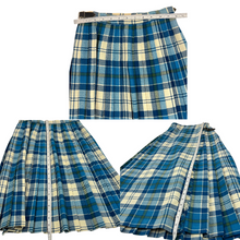 Load image into Gallery viewer, Vintage Scottish Pure Wool Kilt Set with Turquoise Blue Plaid Size S/M

