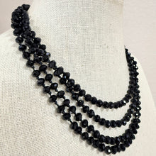 Load image into Gallery viewer, Art Deco Hand Knotted Black Faceted Glass Bead Flapper Necklace 72"
