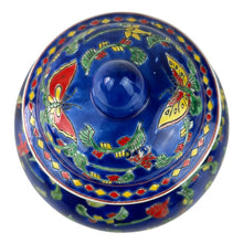Load image into Gallery viewer, Mid Century Blue Bone China Jar with Butterflies &amp; Flowers
