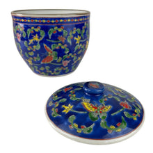 Load image into Gallery viewer, Mid Century Blue Bone China Jar with Butterflies &amp; Flowers
