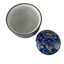 Load image into Gallery viewer, Mid Century Blue Bone China Jar with Butterflies &amp; Flowers
