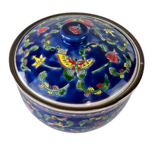 Load image into Gallery viewer, Mid Century Blue Bone China Jar with Butterflies &amp; Flowers
