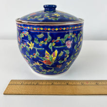 Load image into Gallery viewer, Mid Century Blue Bone China Jar with Butterflies &amp; Flowers
