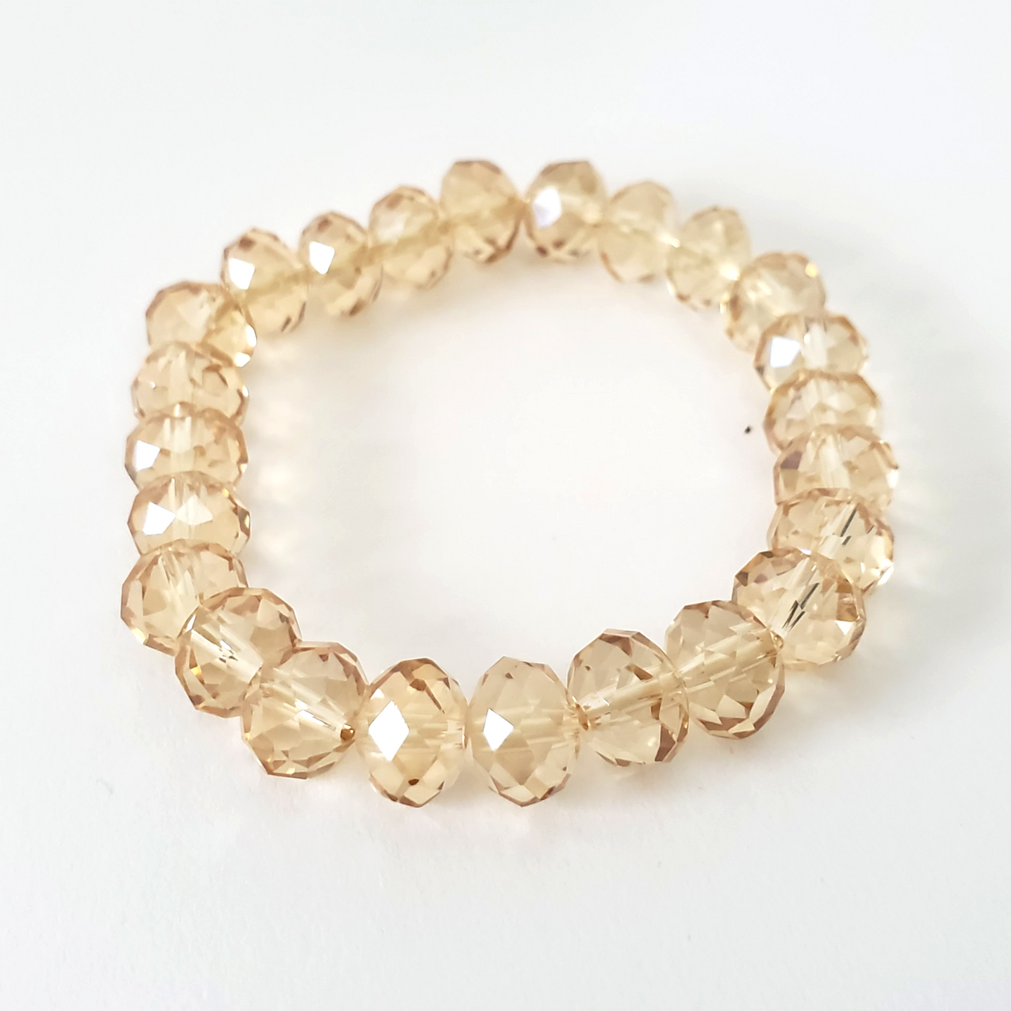 Faceted Glass Bead Stretch Bracelet - Light Champagne