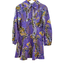 Load image into Gallery viewer, 60s Purple Mod Floral Mini Shift Dress Small
