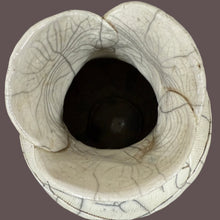 Load image into Gallery viewer, Crackle &amp; Glaze Raku Pottery Vase Signed by Elaine Xenelis Fuller

