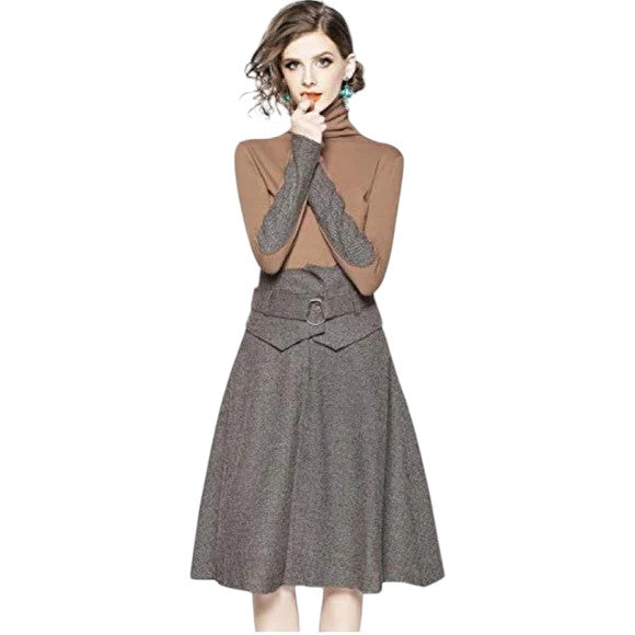 Lai Meng Five Cats Brown Retro A-line Skirt with Pockets - Size Small
