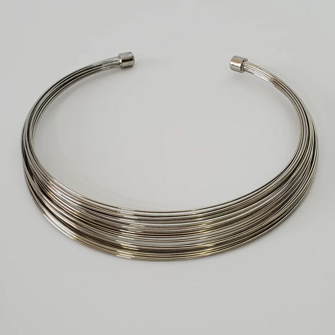 Vintage 70s Mod Choker Silver Tone Banded Wire 13.5
