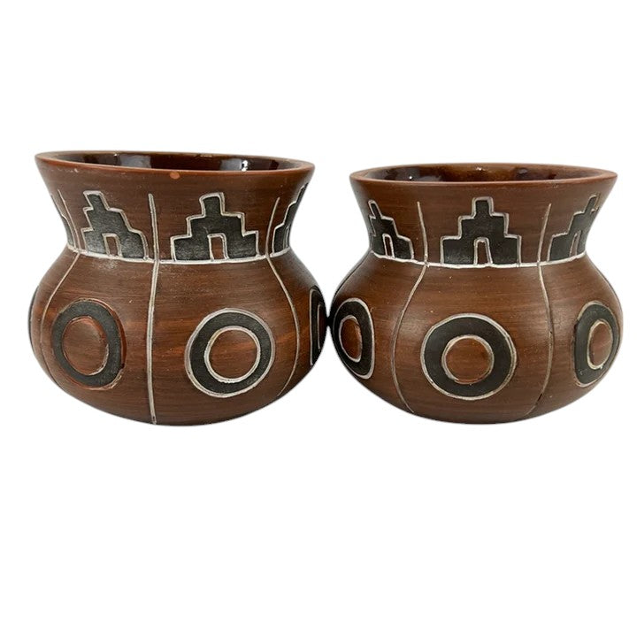 Southwest Planter Pots Art Signed Set of 2