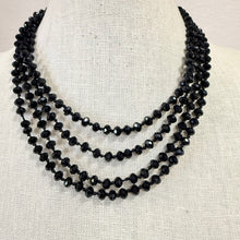 Load image into Gallery viewer, Art Deco Hand Knotted Black Faceted Glass Bead Flapper Necklace 72"
