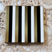 Load image into Gallery viewer, 1950s Black White &amp; Gold Enamel Striped Powder Compact
