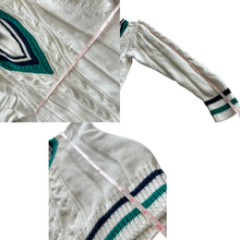 Load image into Gallery viewer, 80s V-Neck Cricket Cable Knit Sweater 100% Cotton Size Large
