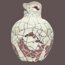 Load image into Gallery viewer, Crackle &amp; Glaze Raku Pottery Vase Signed by Elaine Xenelis Fuller
