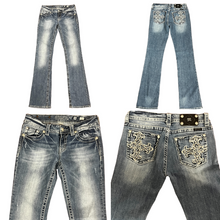 Load image into Gallery viewer, Miss Me Rhinestone Pockets Boot Cut Jeans Size 28&quot;
