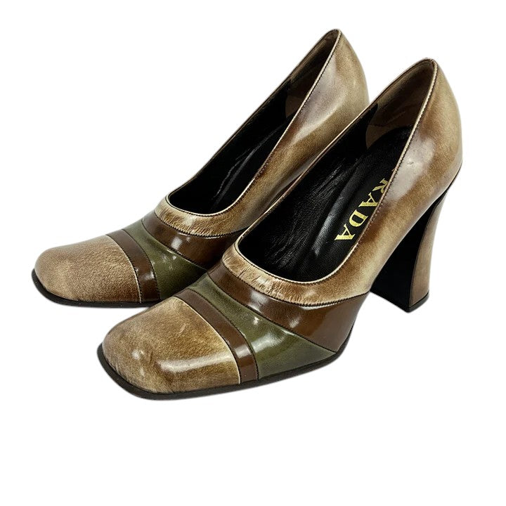 Prada Brown Square Toe Block Heel Size 6.5