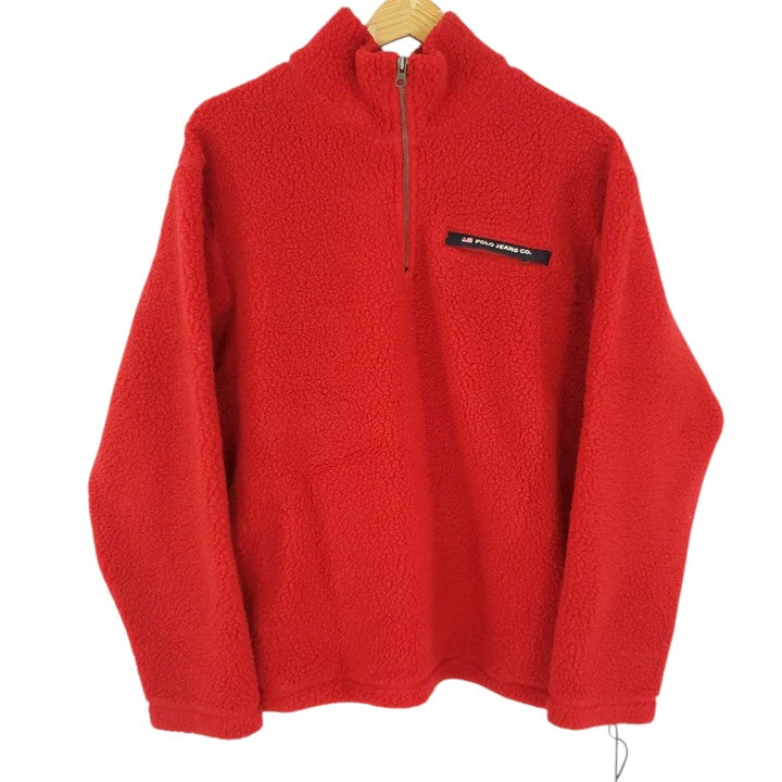VTG Polo Jeans Red Fleece Pullover 3/4 Zip Size Medium