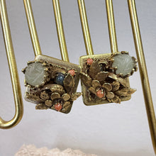Load image into Gallery viewer, Mid Century Gold Tone Floral Statement Clip On Earrings
